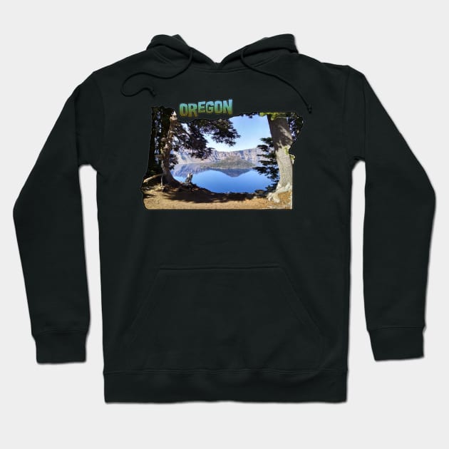 Oregon State Outline (Crater Lake & Wizard Island) Hoodie by gorff